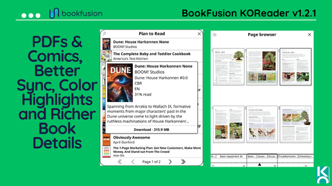 BookFusion KOReader v1.2.1 – PDFs & Comics, Better Sync, Color Highlights and Richer Book Details